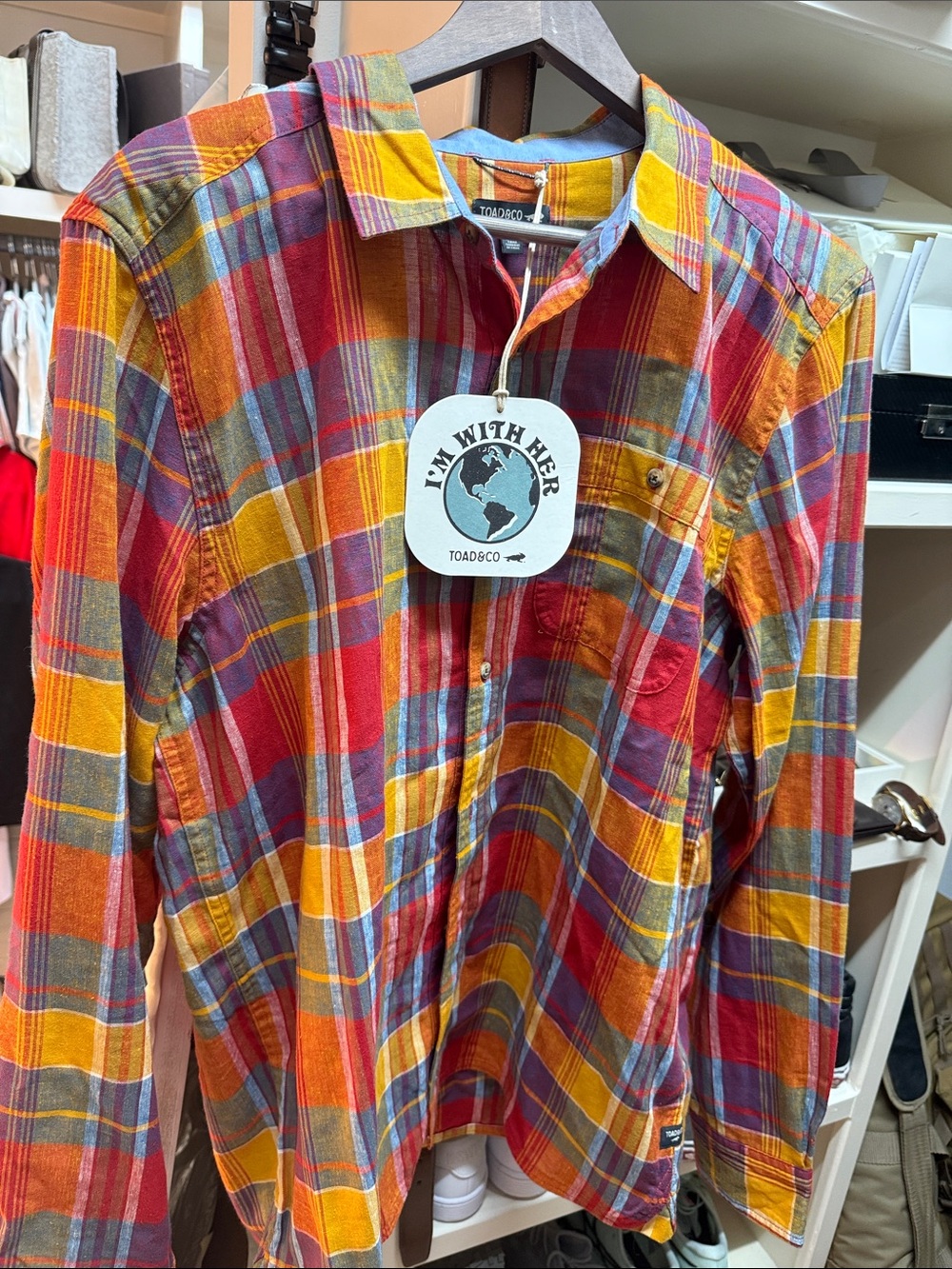 Toad&Co Men's Multicolor Plaid Button-Down Shirt — Red, Yellow, Blue